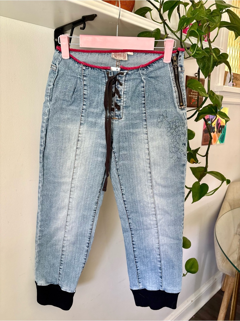 Light Blue Women’s Denim Jogger Jeans with Drawstring